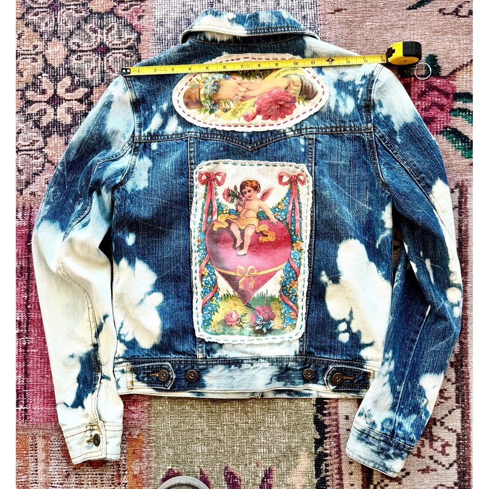 Puppy Love patch & embroidered Jean Jacket MUDD brand size S cottagecore style - Picture 8 of 12